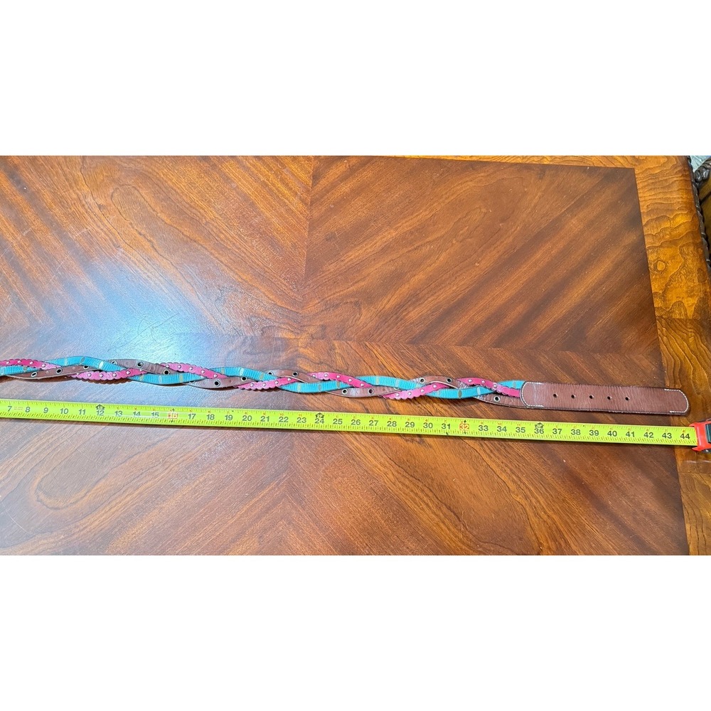 Fossil Multicolor Leather Belt Studded Scallop Western Boho Womens - Picture 5 of 9